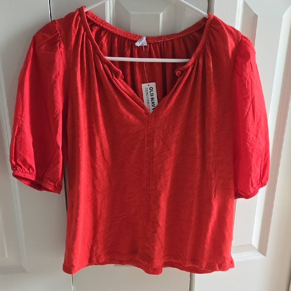 Old Navy Women's Puffed Sleeve Red Top